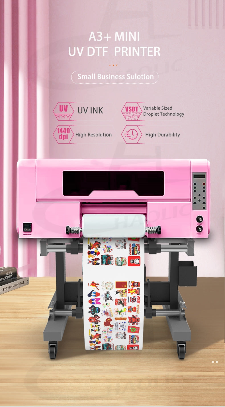 Haolic Pink UV DTF Printer With Dual XP600 Heads & Laminator 2 in 1