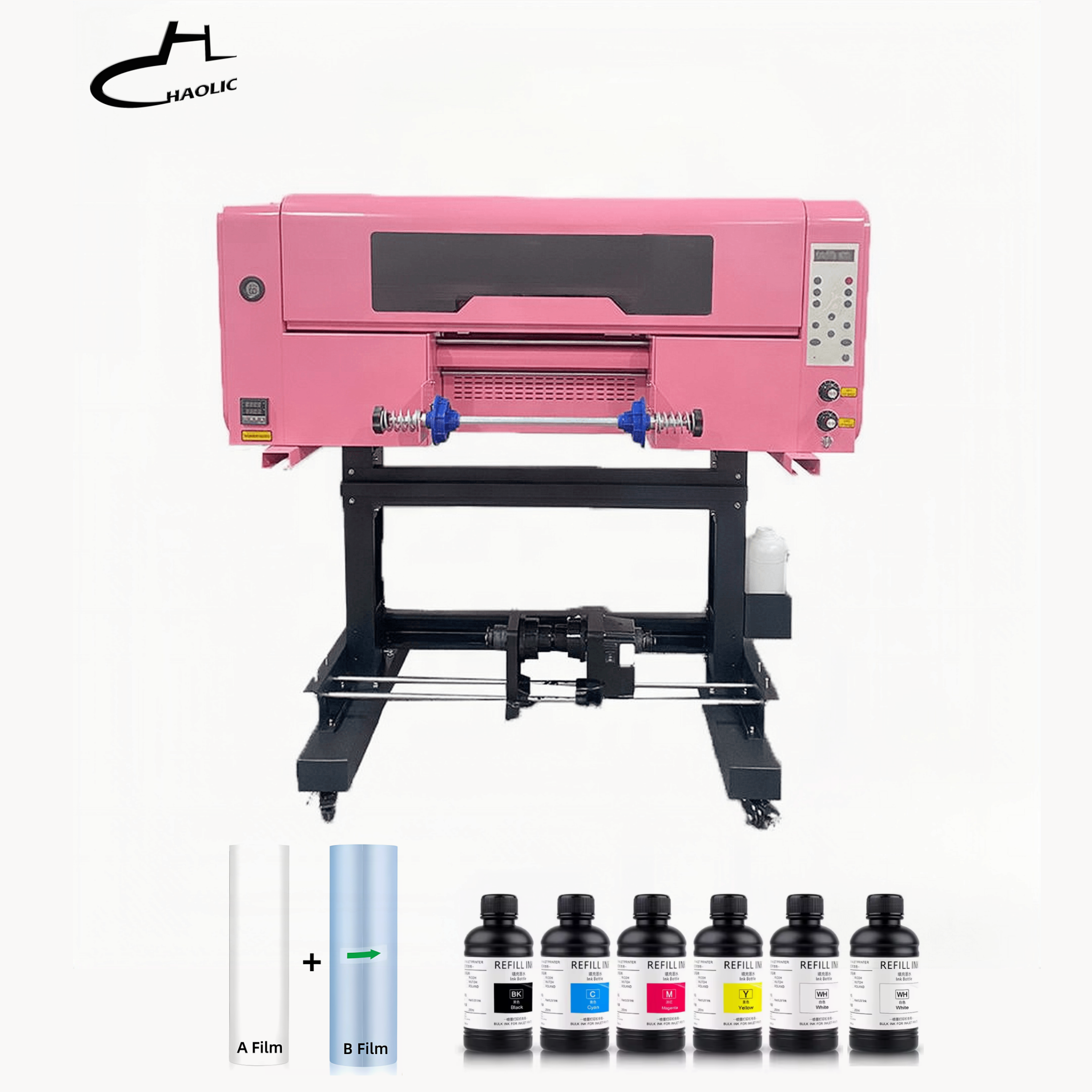 Haolic Pink UV DTF Printer With Dual XP600 Heads & Laminator 2 in 1